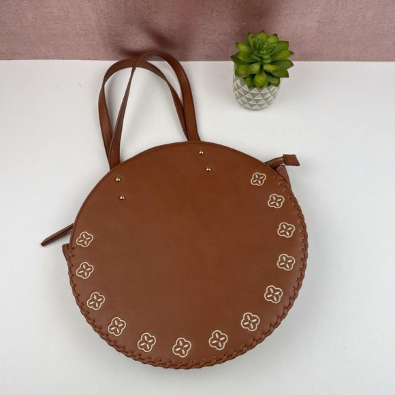 Brown Gold Embroidered Circle Bohemian Style Purse