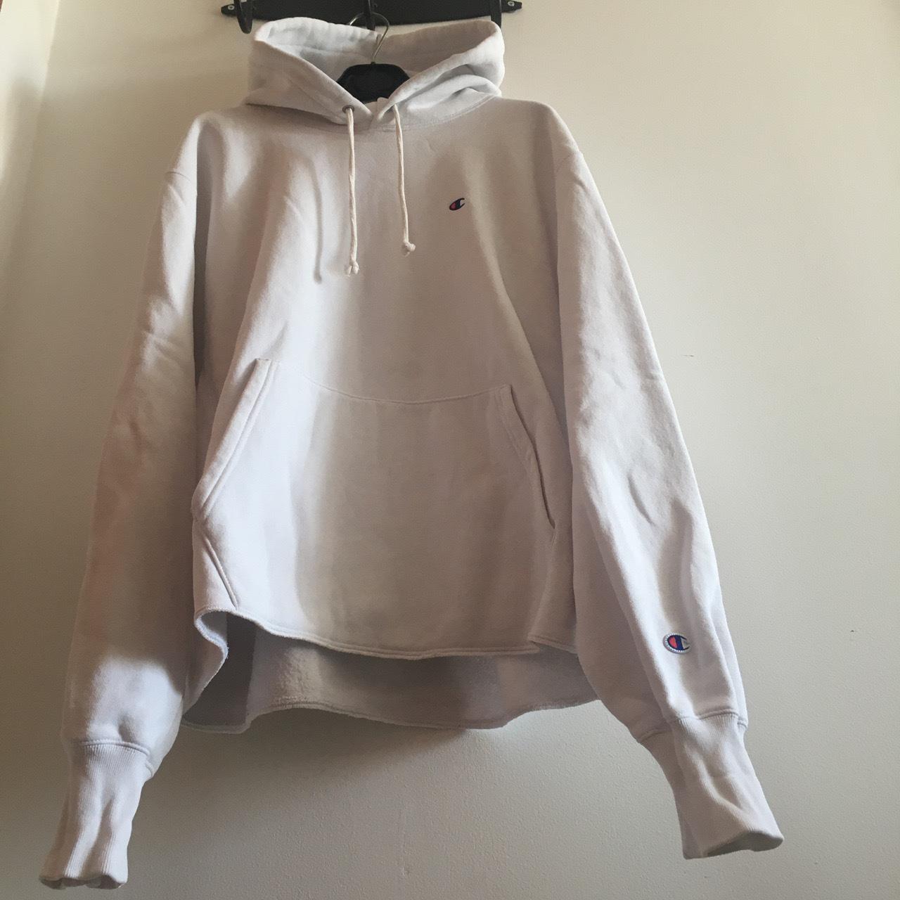 White Champion hoodie - Depop
