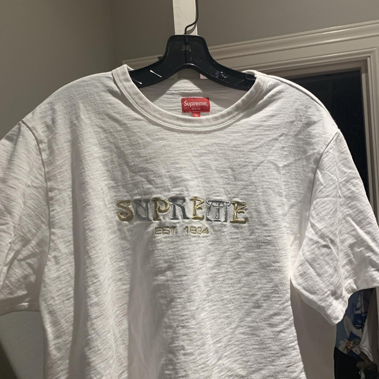 White supreme silver and gold tee XL but tbh I... - Depop