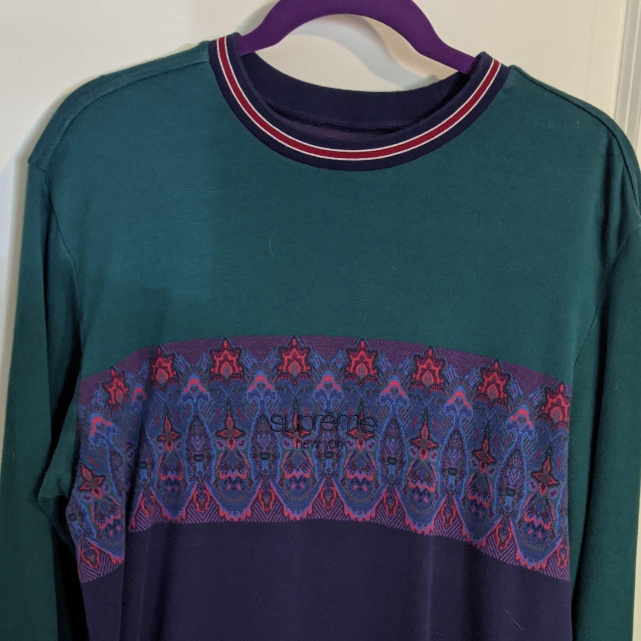 SUPREME NEW YORK SWEATER TURQUOISE AND PURPLE GOOD... - Depop