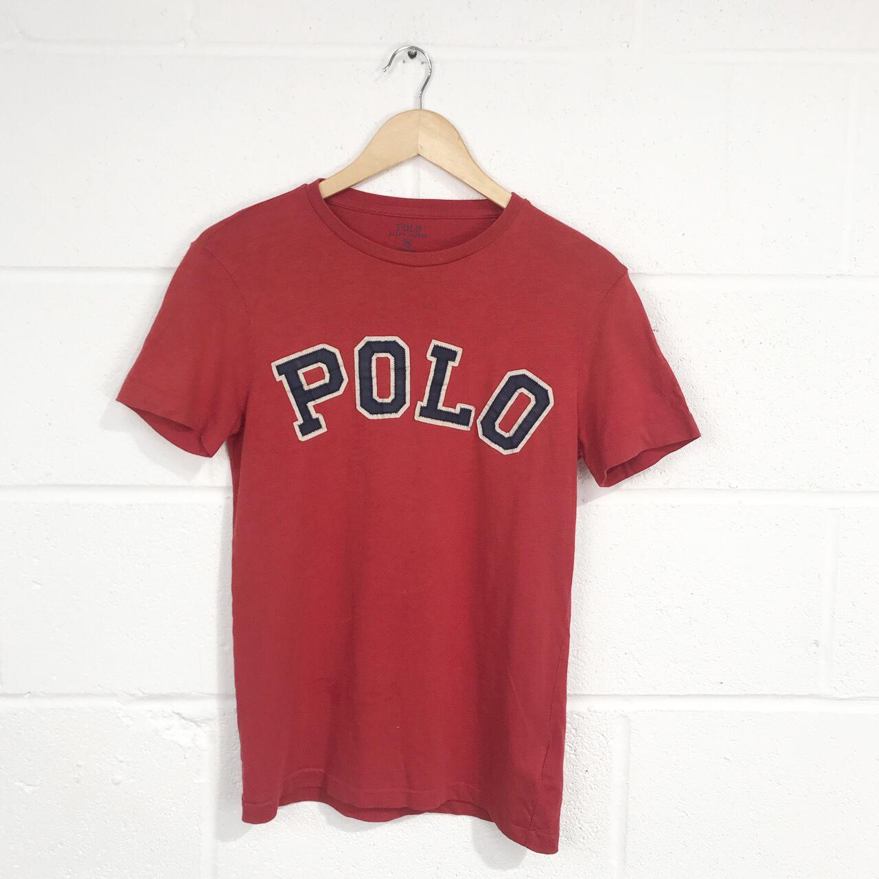 Polo Ralph Lauren red tee with appliquéd navy... - Depop