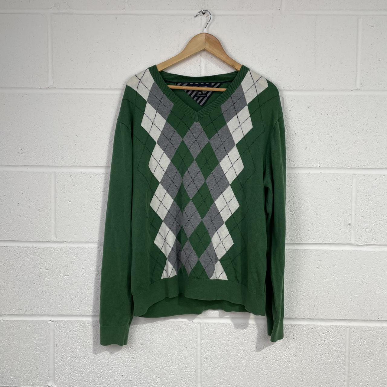 green argyle jumper