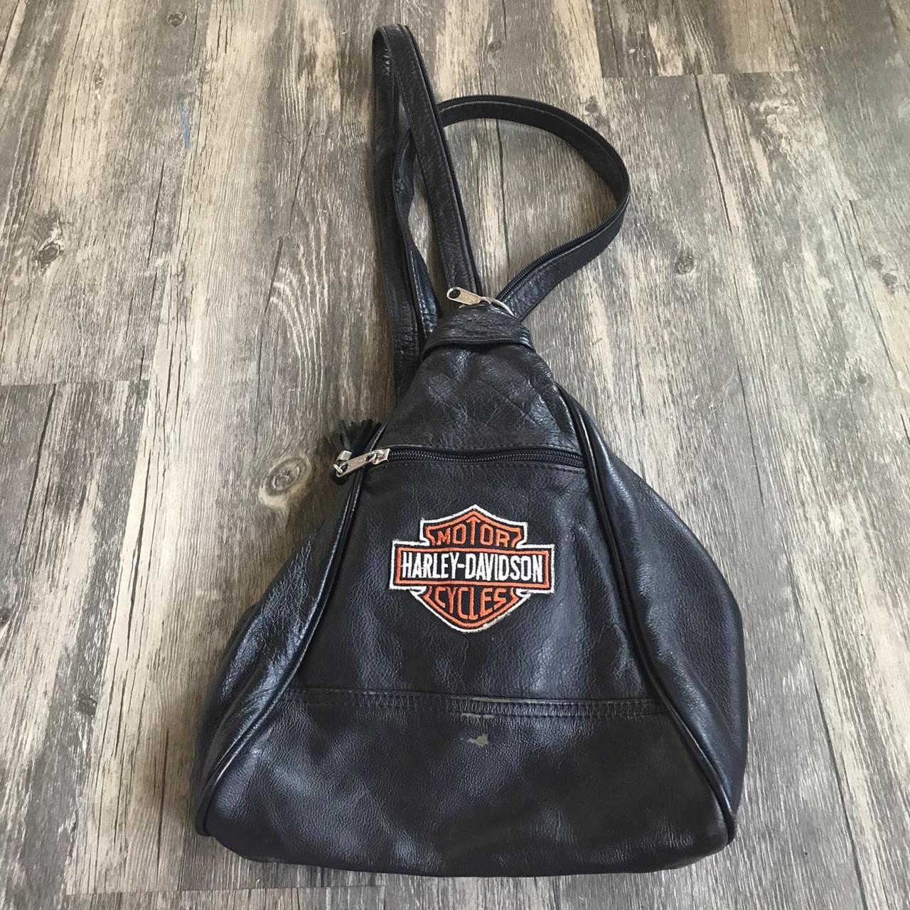 Harley Davidson Men's Black and Orange Bag Depop