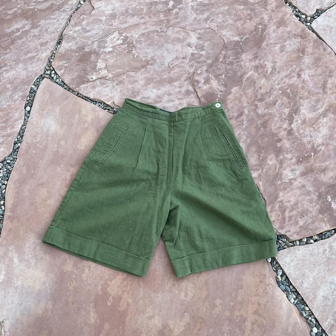 Vintage army green high waisted side zip linen... - Depop