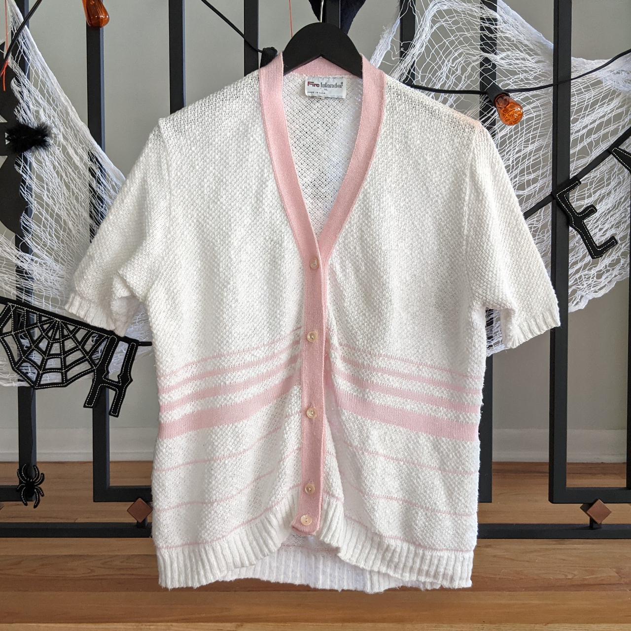 Vintage white and pink pastel striped short sleeve...