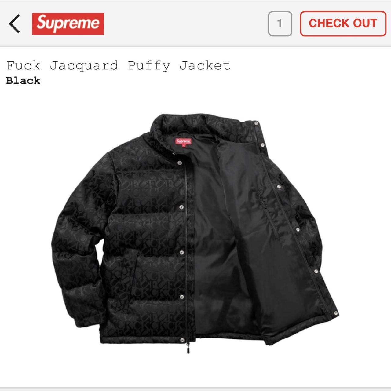 Supreme fuck jacquard puffer jacket, 10/10