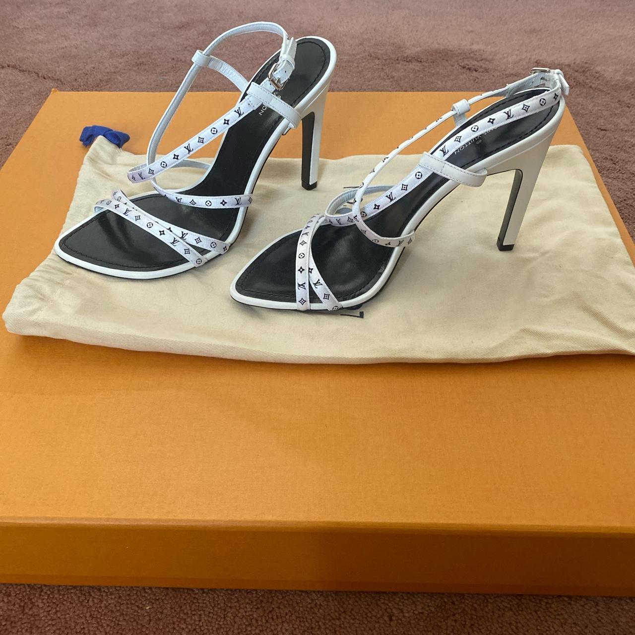 Louis Vuitton Monogram Womens Heeled Sandals, White, 38.5