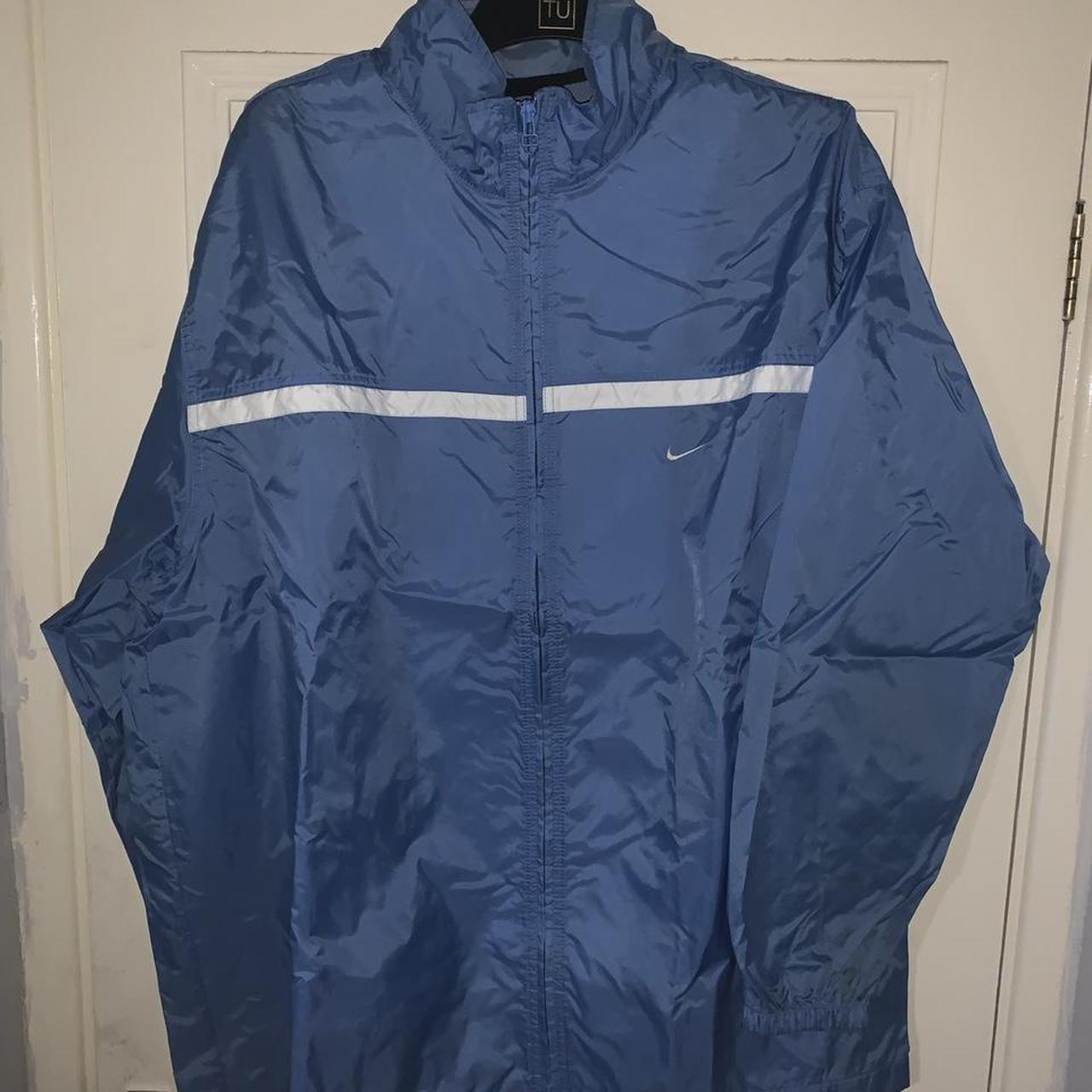 Retro Nike waterproof coat Size XL Blue and... - Depop