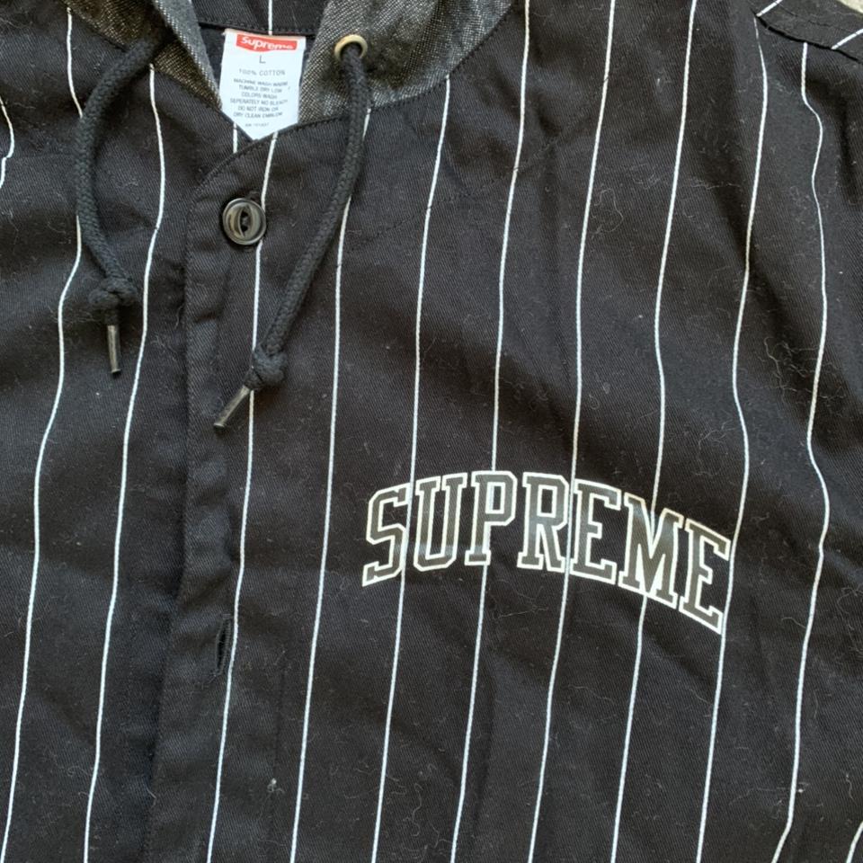 Supreme denim hooded baseball jersey. VERY RARE!... - Depop