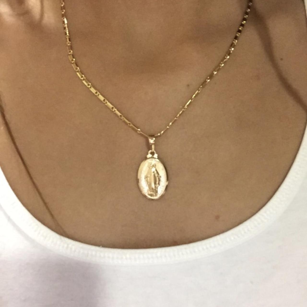 18k Gold Filled Virgin Mary with baby Jesus pendant for Necklace Double  Sided Mecallion Cross Catholic Religious jewelry Component I-046