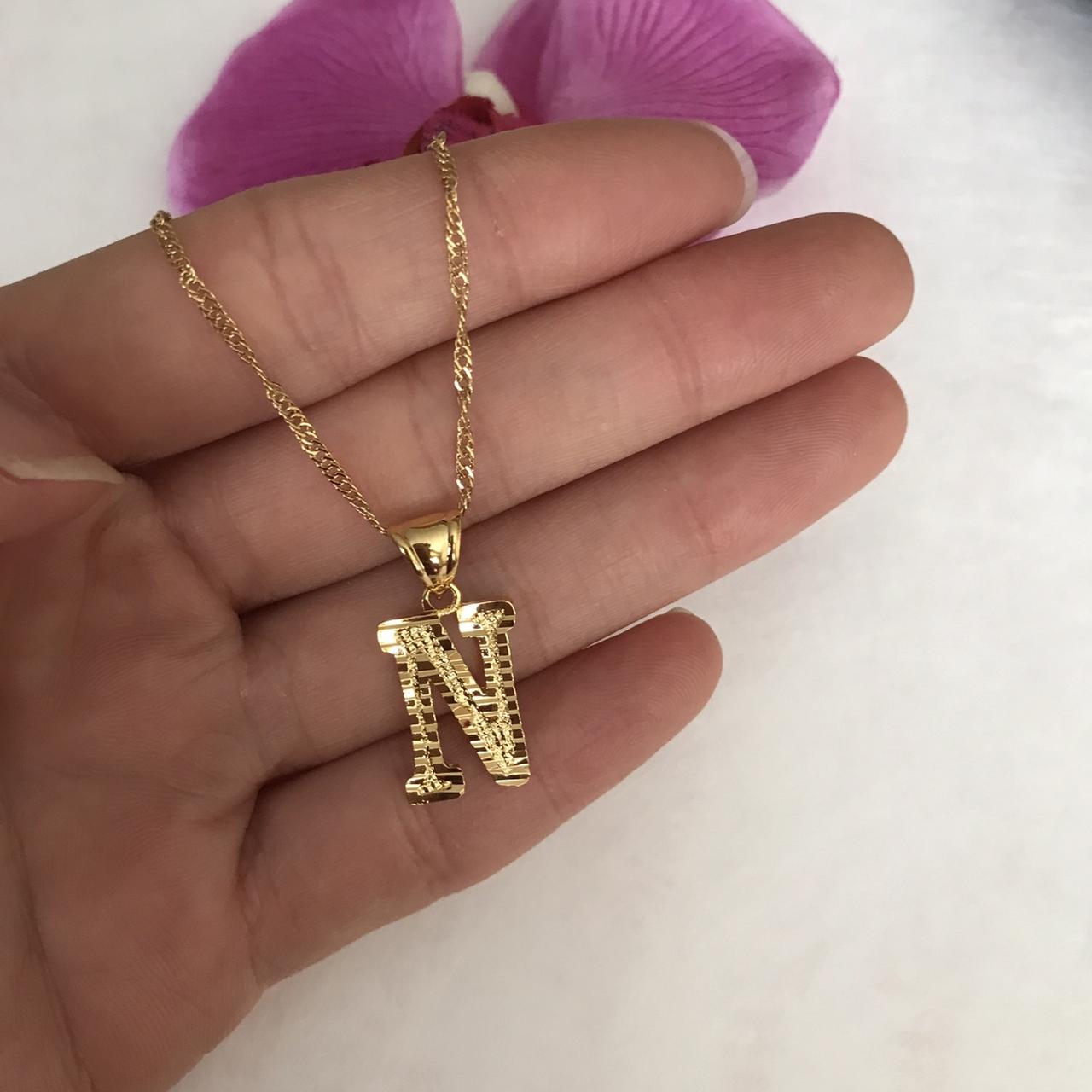 New 18k gold plated N letter necklace Brand new... - Depop