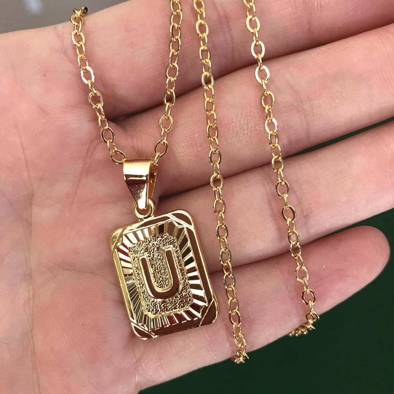 Brand new real 18k gold plated U necklace Stamp