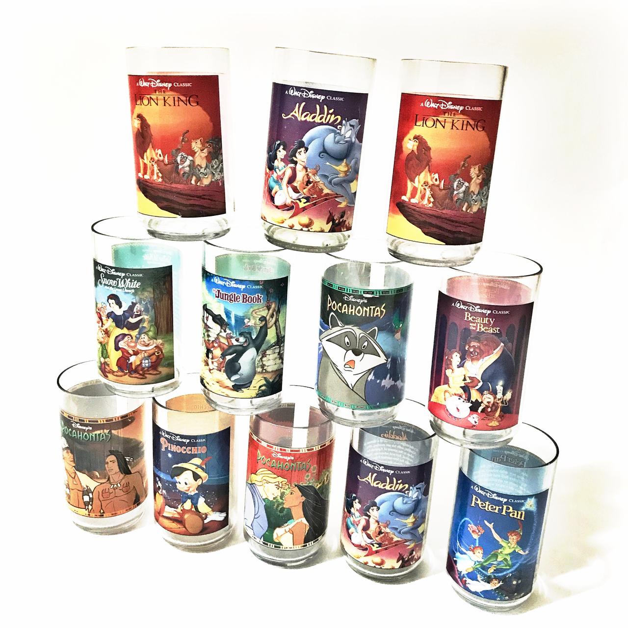 4 Vintage Disney Burger King Glasses disney Plastic Cups Classic Collector  Series Walt Disney Aladdin Snow White Pinocchio Lion King 5.5 In 