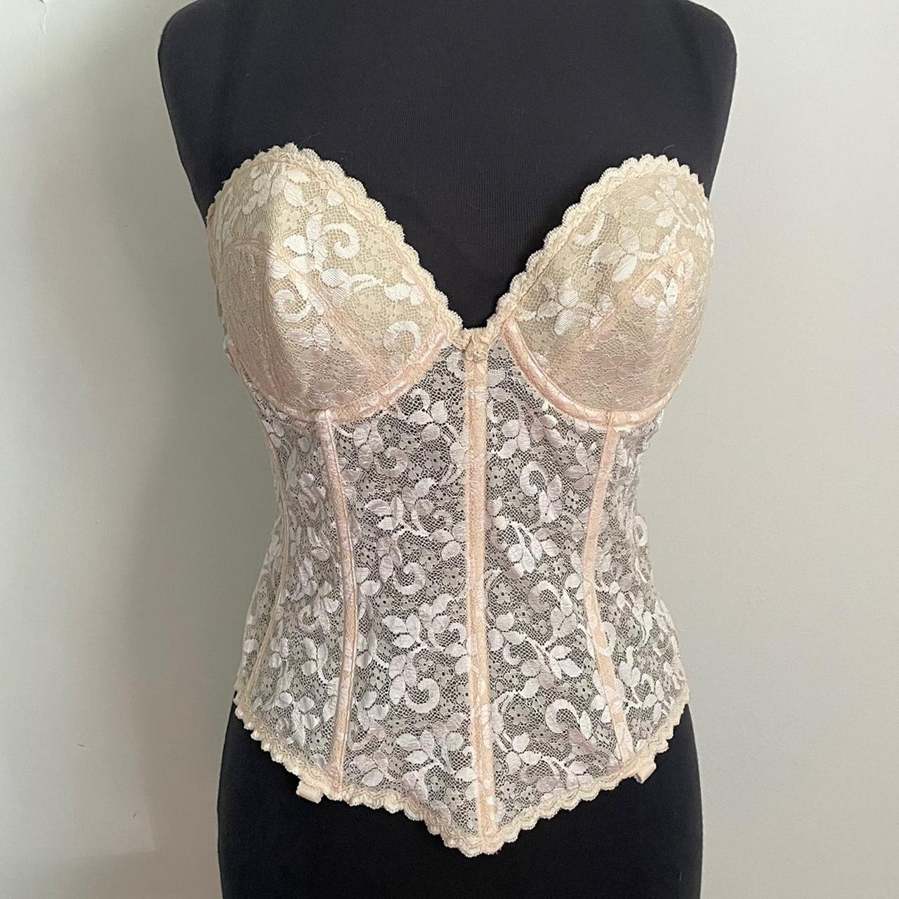 Vintage 90s nude lace bustier style corset. Labeled... - Depop