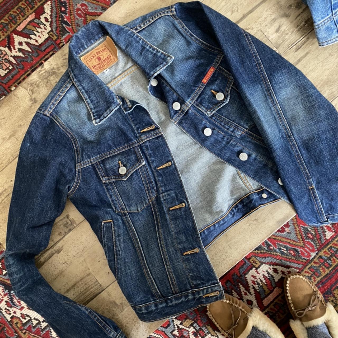 Medium Wash Fitted Denim Jacket Lucky you-this is a... - Depop