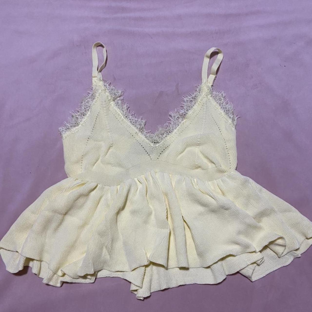 Pastel yellow crochet crop top. Stretchy and... - Depop