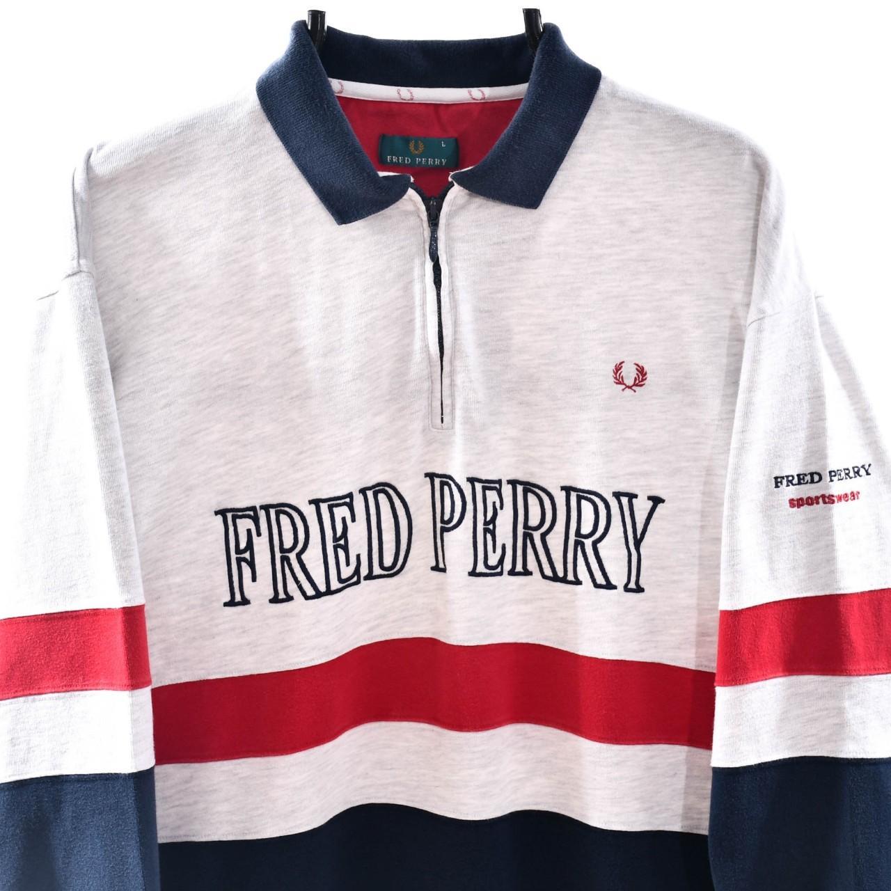 FRED PERRY 1/4 ZIP SWEATSHIRT LARGE MULTI... Depop