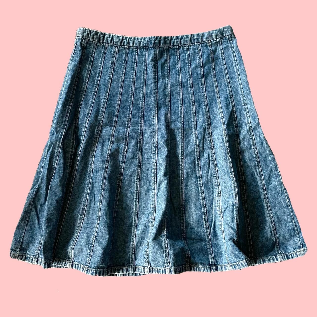 Pleated denim midi clearance skirt