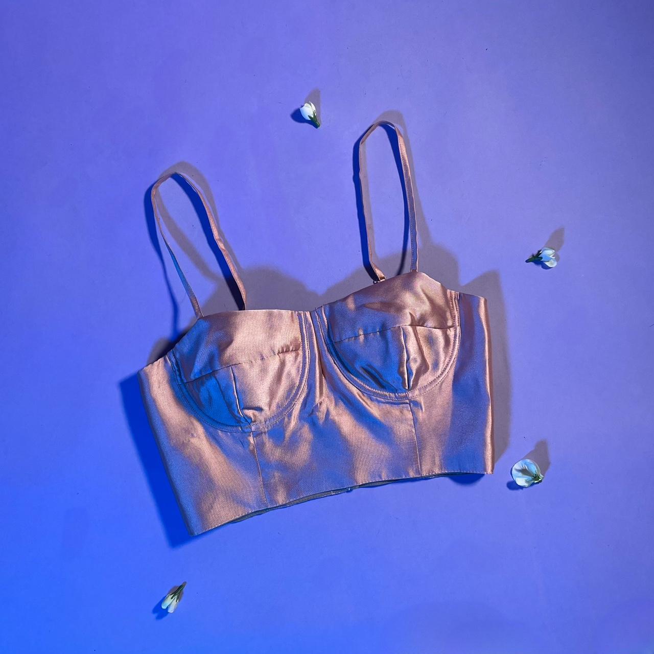 Pink satin wired bra corset. Features adjustable... Depop