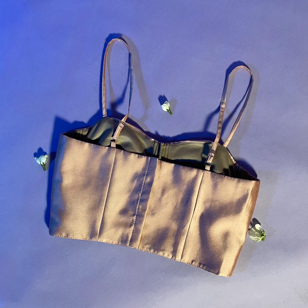 Pink satin wired bra corset. Features adjustable... Depop