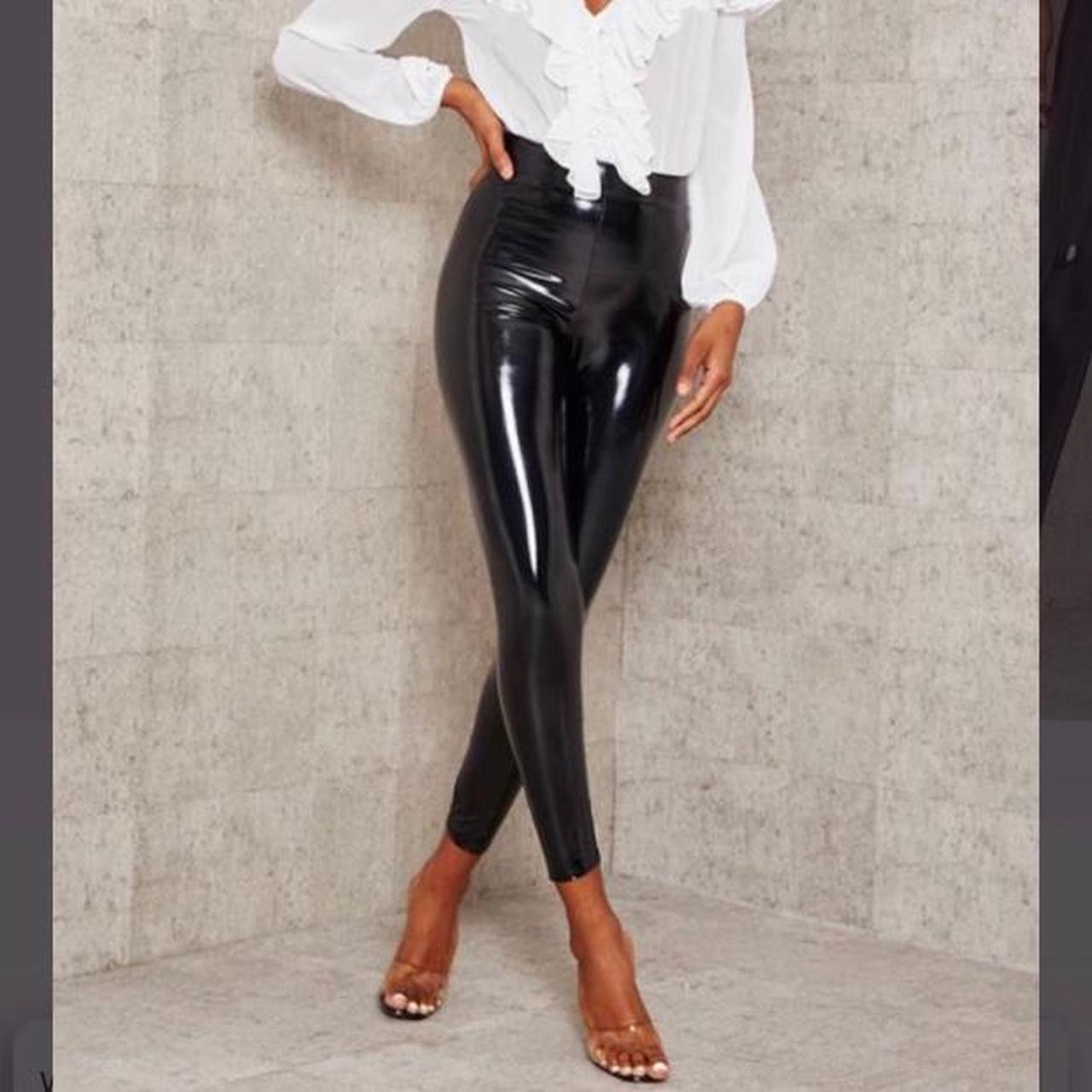 I saw it first black vinyl leggings, size 6,