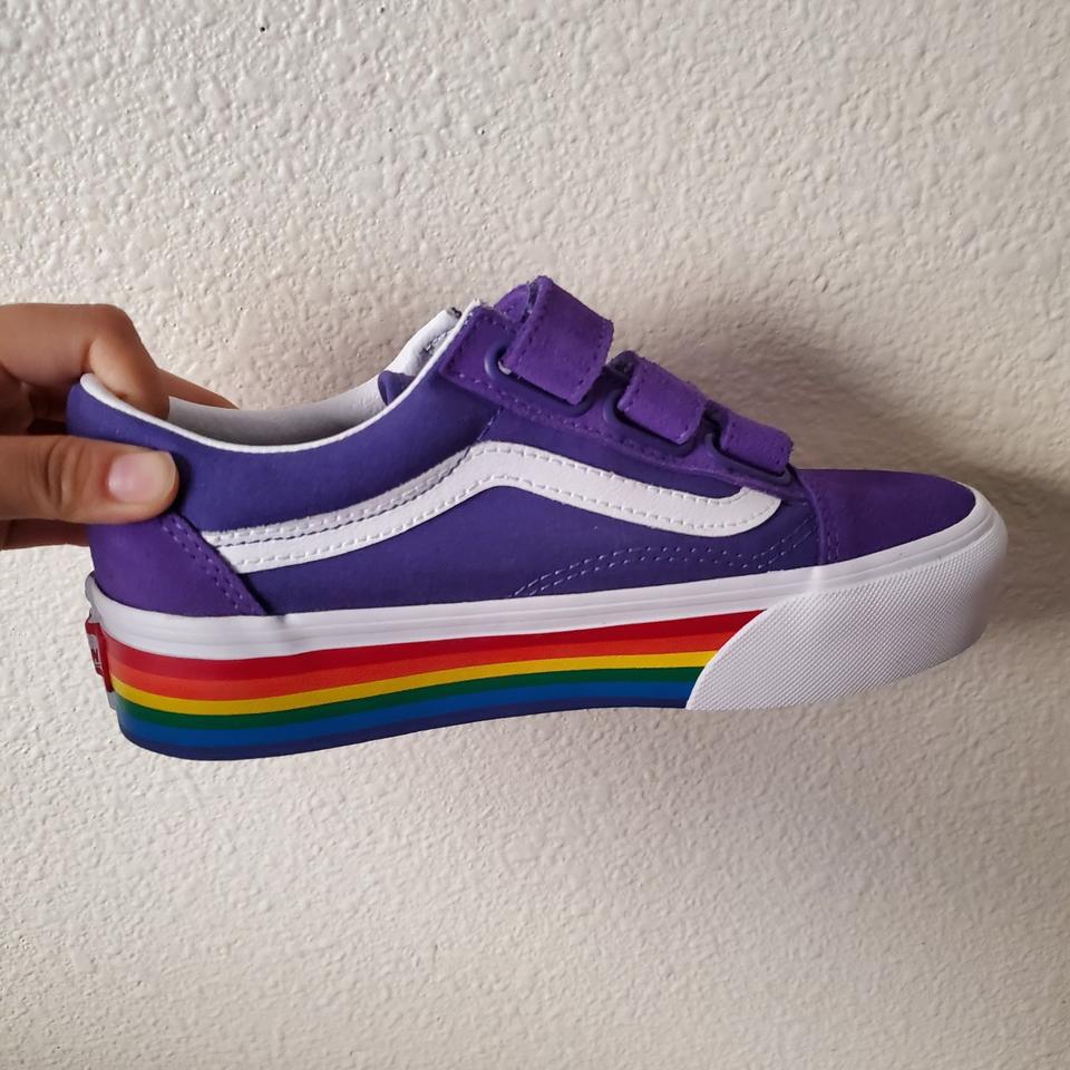 purple velcro vans with rainbow