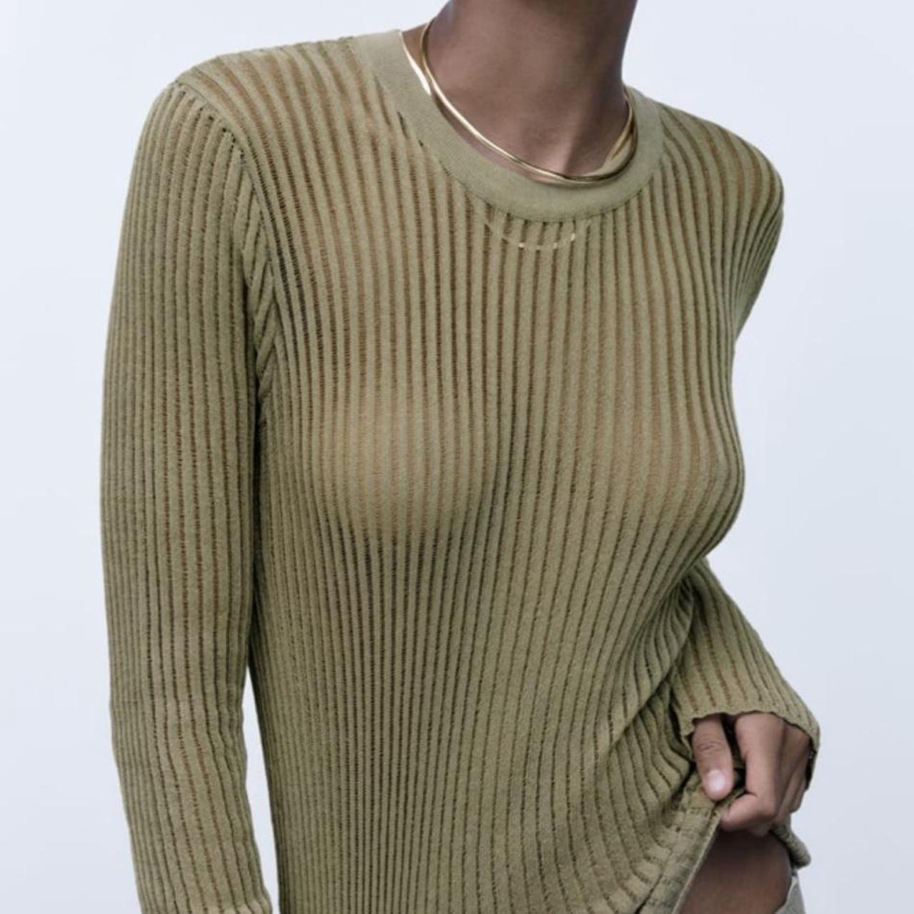 Zara rib knit top in khaki, size S. Brand new with... - Depop