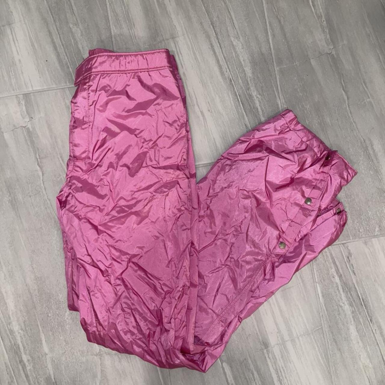 Vintage Bright pink nylon windbreaker pant size... - Depop