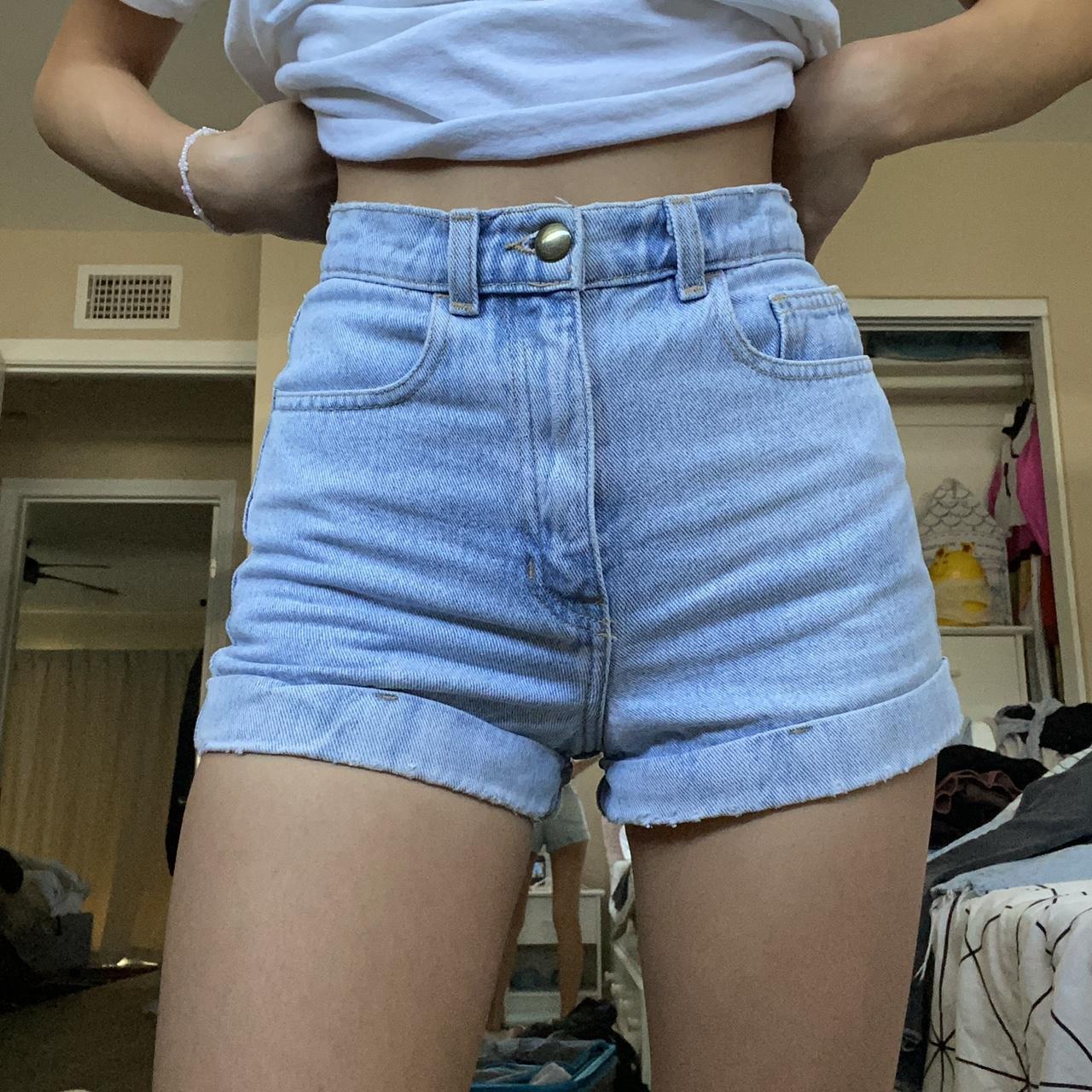 american apparel cuffed denim shorts, light Depop