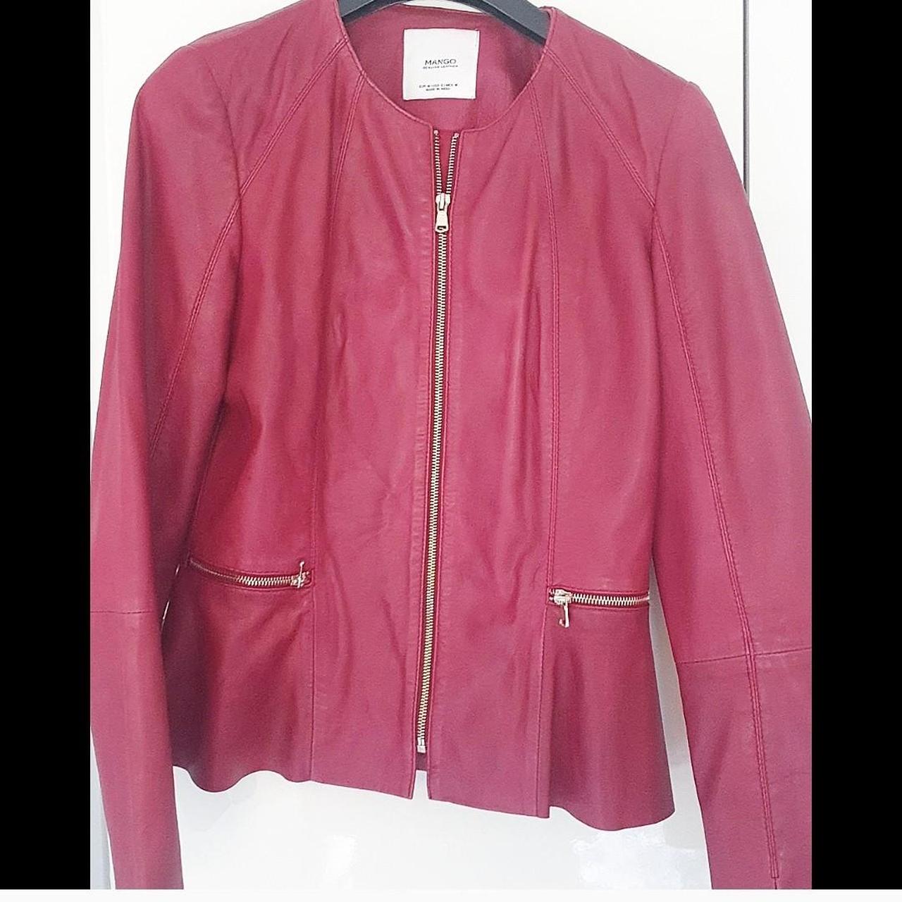 Mango genuine leather jacket In burgundy Worn a... - Depop
