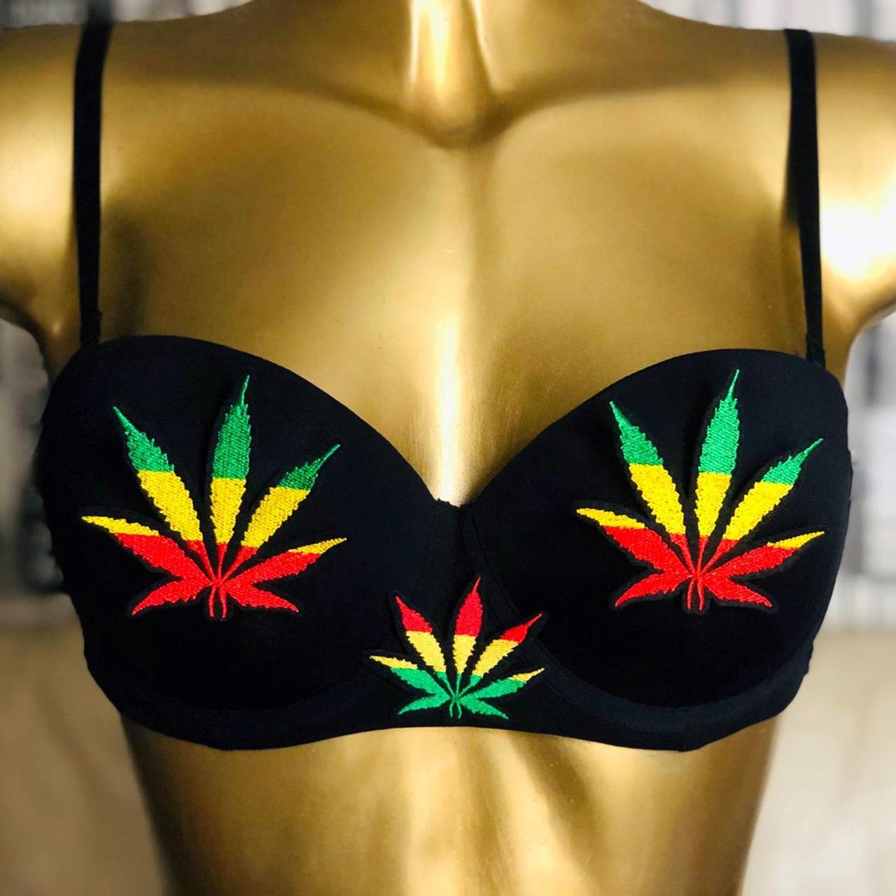 Hemp Leaf Weed Rave Party Bra Handmade Depop