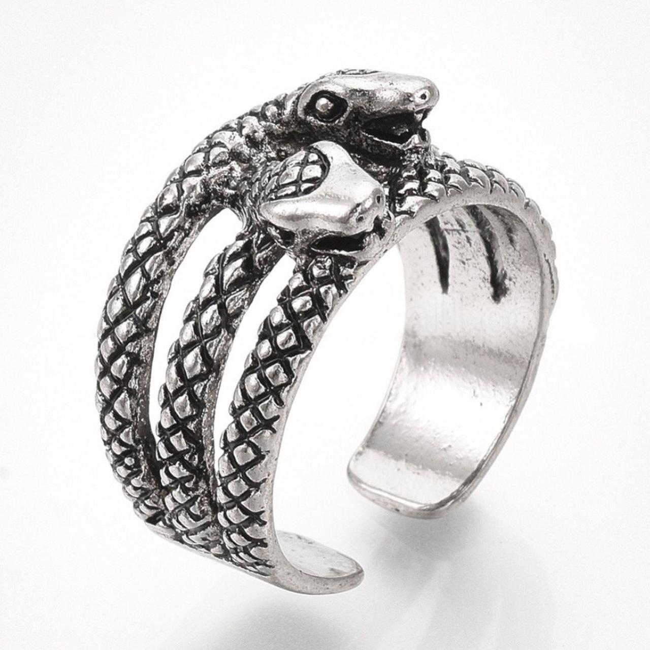 Silver Adjustable Ring In Alloy, Snake Style Retro. - Depop