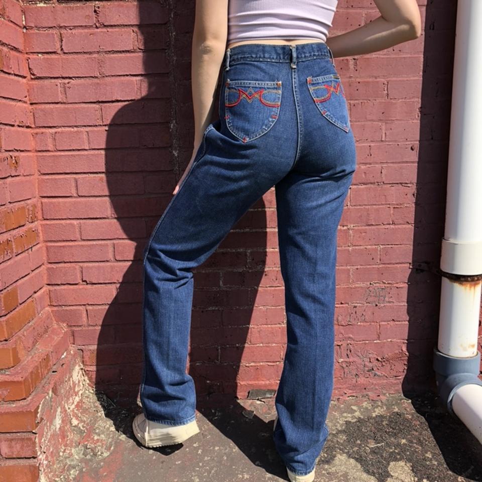 Vintage 70s light wash saddleback jeans Beautiful - Depop