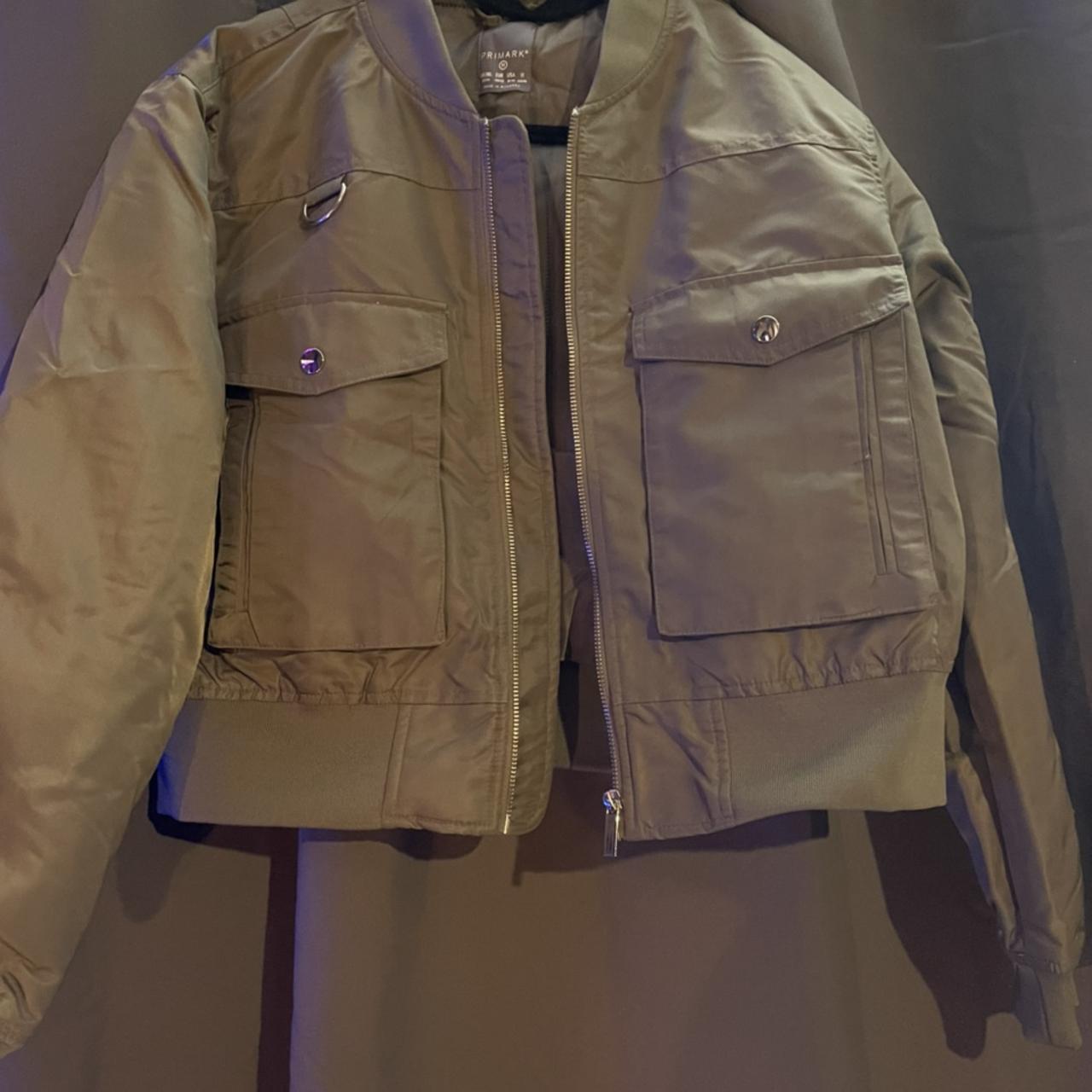 Primark khaki cropped bomber jacket size... Depop
