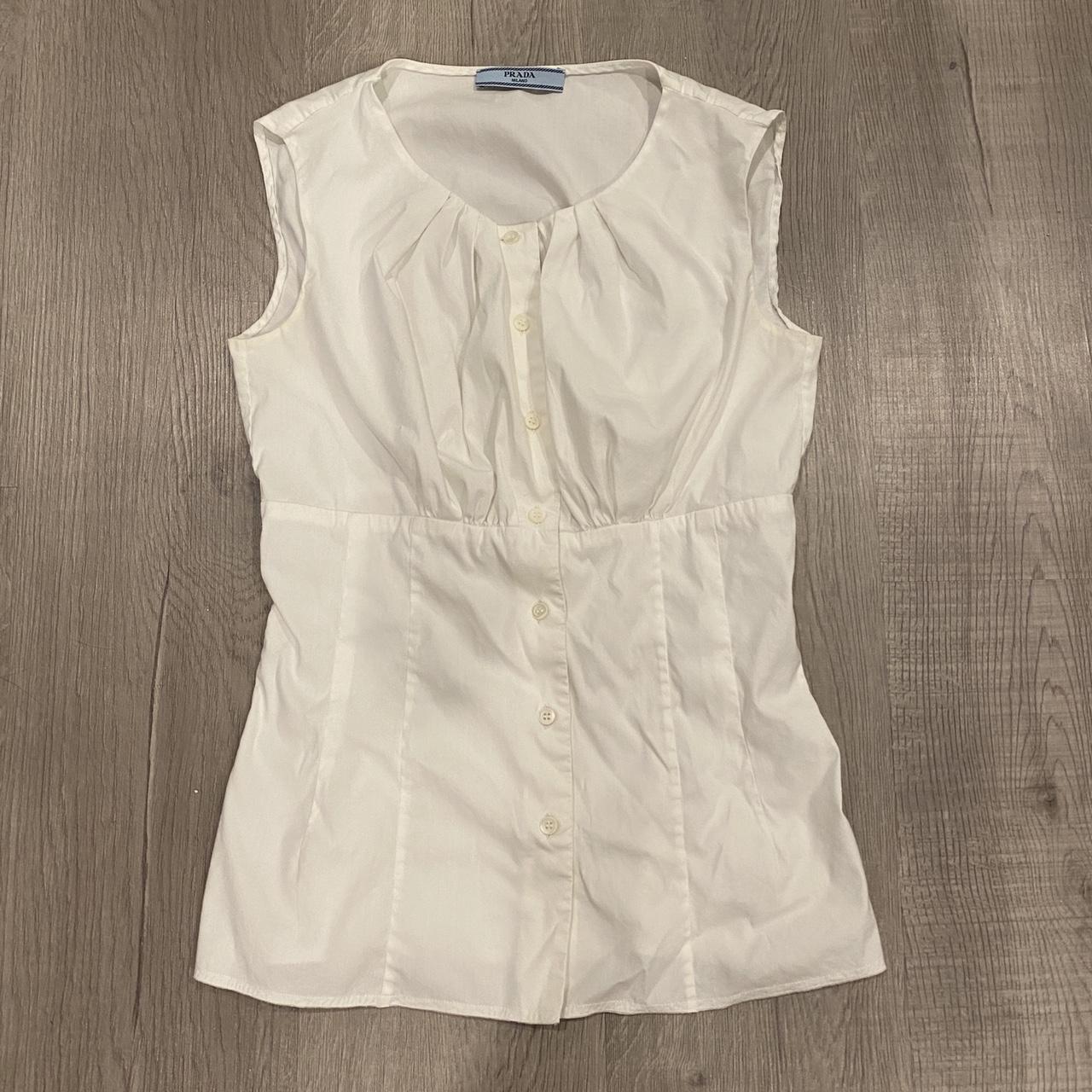 really beautiful fitted white prada top size 38,... - Depop
