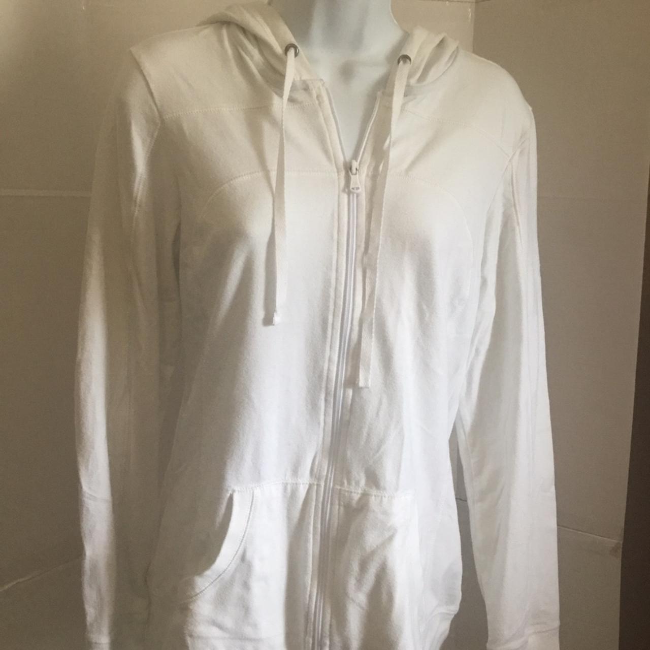 White sport jacket zip up front with two front pockets - Depop