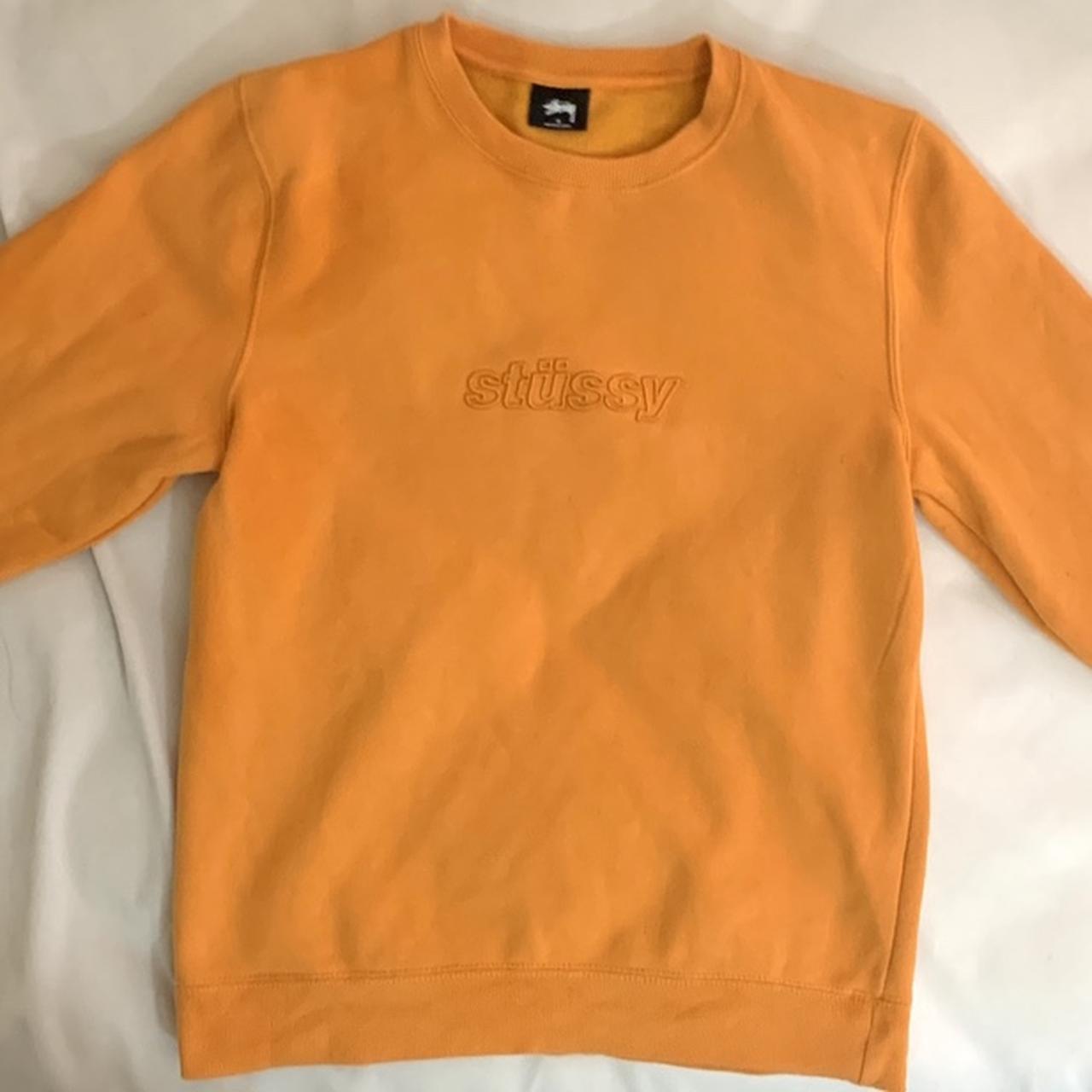 Stussy orange embroidered logo sweatshirt crewneck. Depop