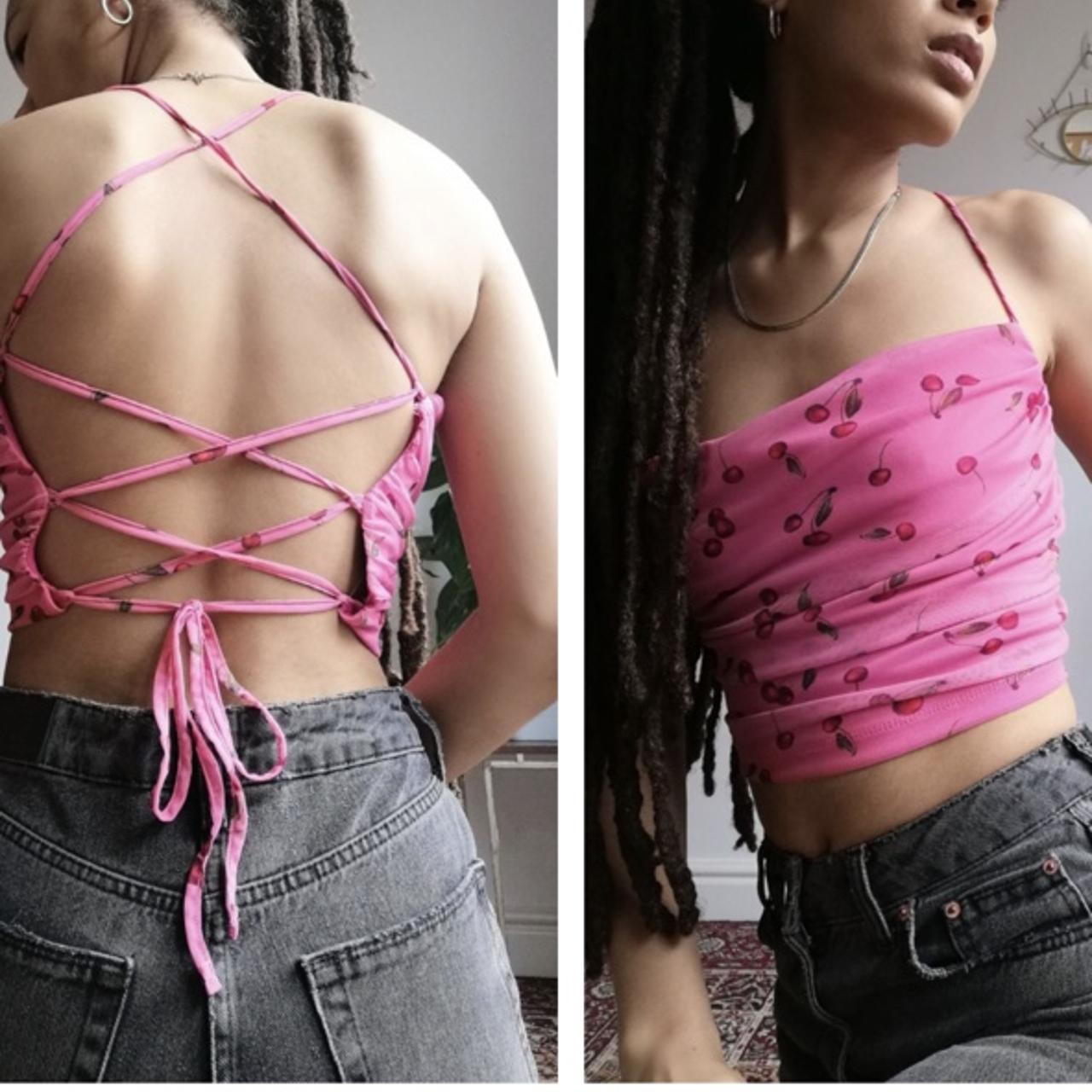 urban outfitters pink cherry halter neck cross back | Depop
