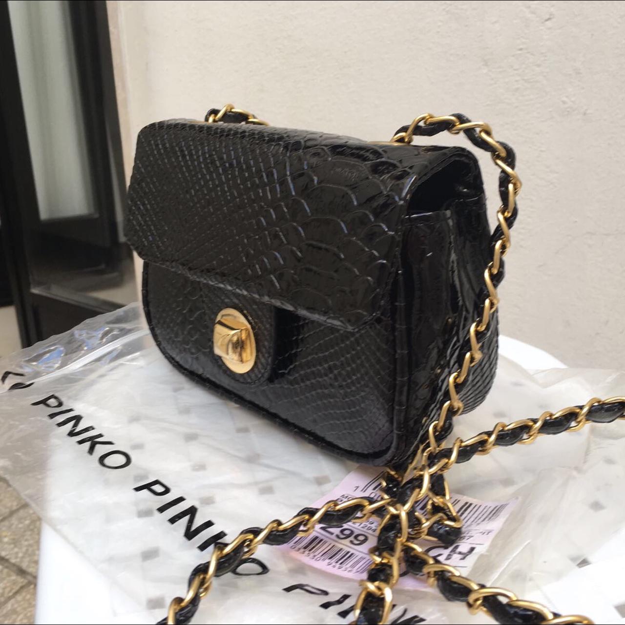 Mini bag nera Pinko a catena in stile pelle... - Depop