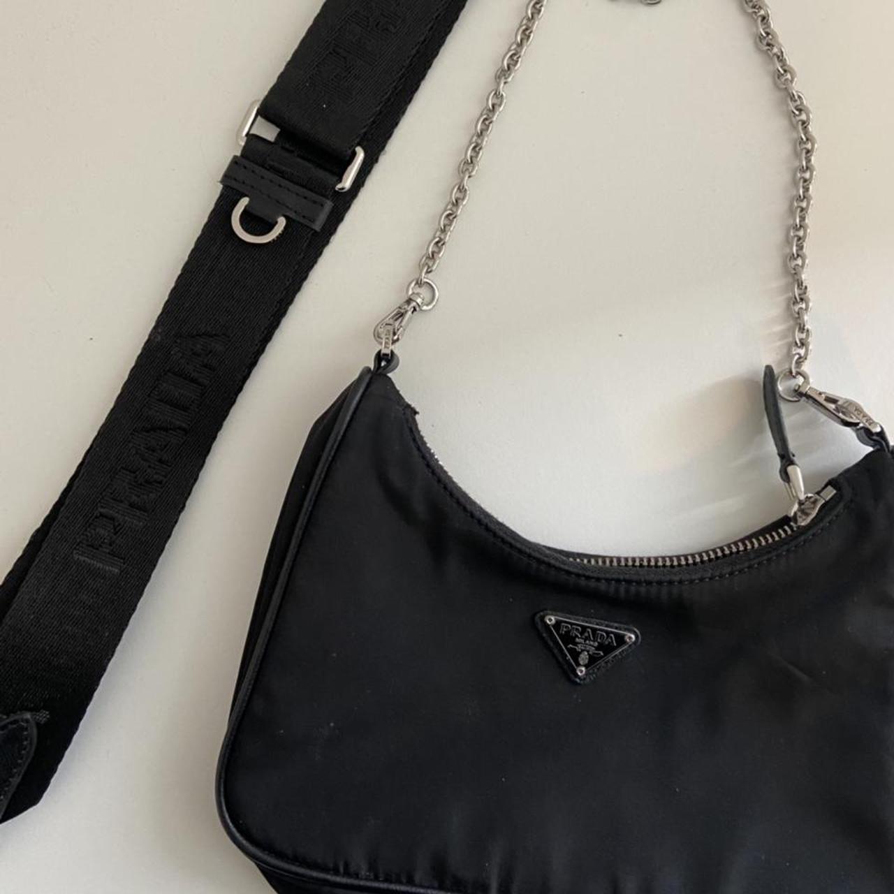 NYLON BLACK PRADA BAG SILVER CHAIN HANDLE WITH... Depop