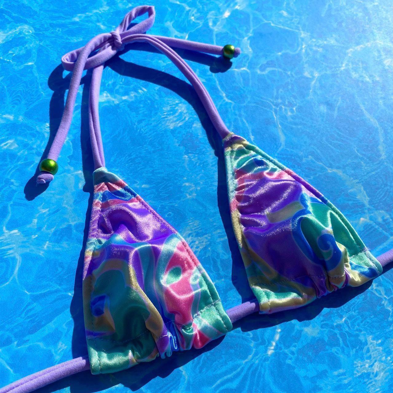 SKIMPY Satin Bikini Top in pastel paisley shimmer.... Depop