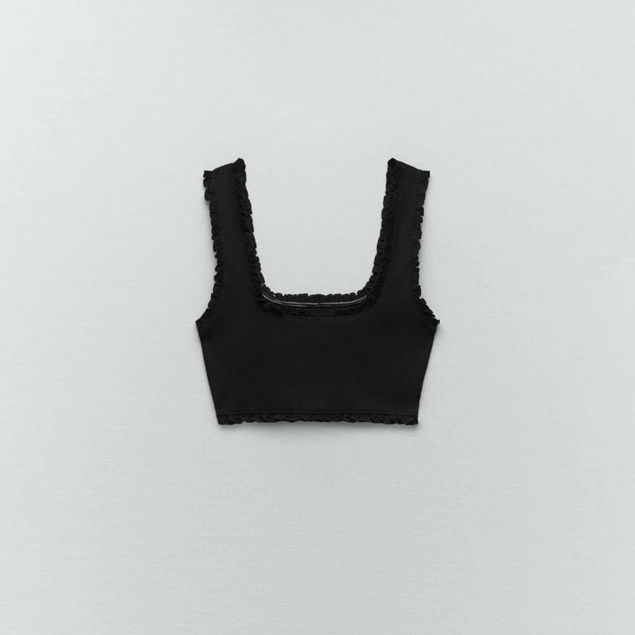 Zara ribbed crop top Black Size m Ruffle /... Depop