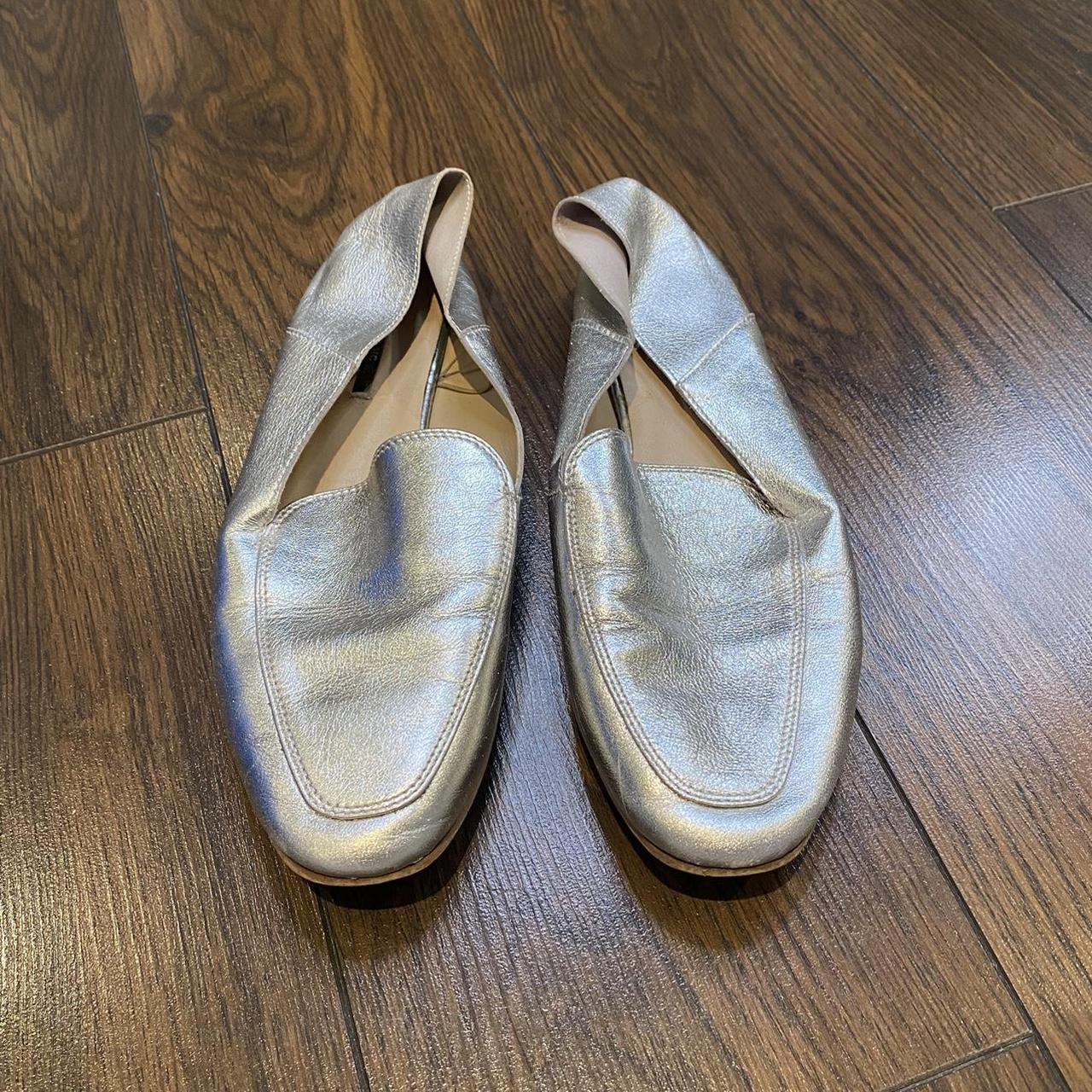 Zara silver real leather loafers Well worn but... - Depop