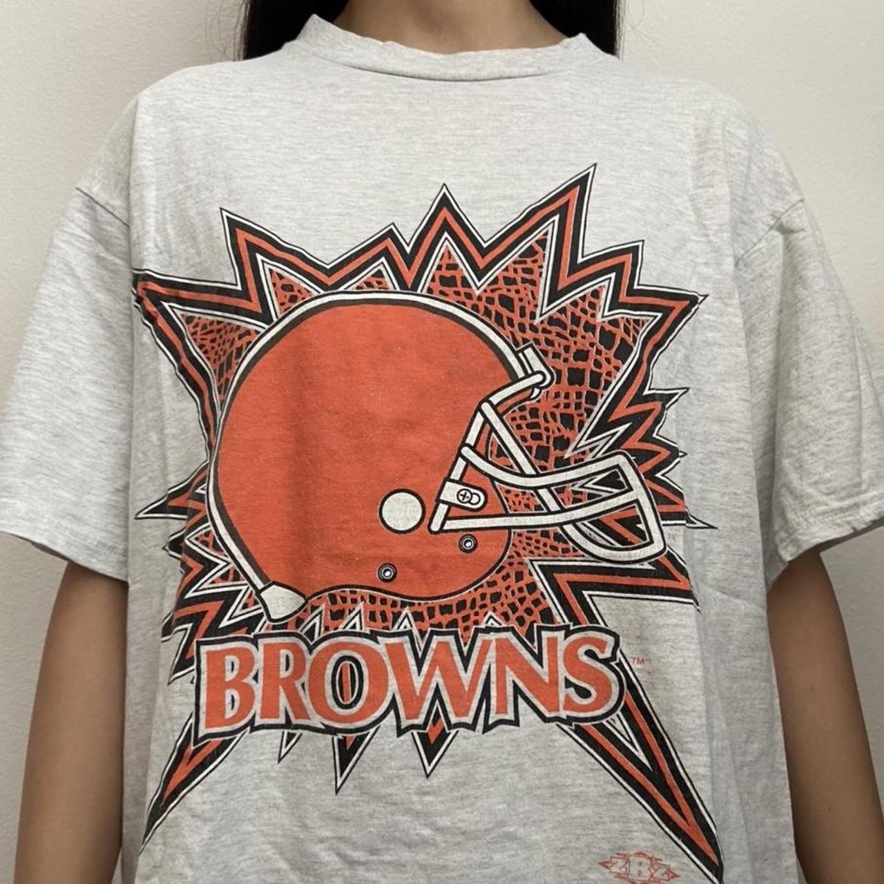 Vintage Cleveland Browns 1990s Graphics Grey Tee... - Depop