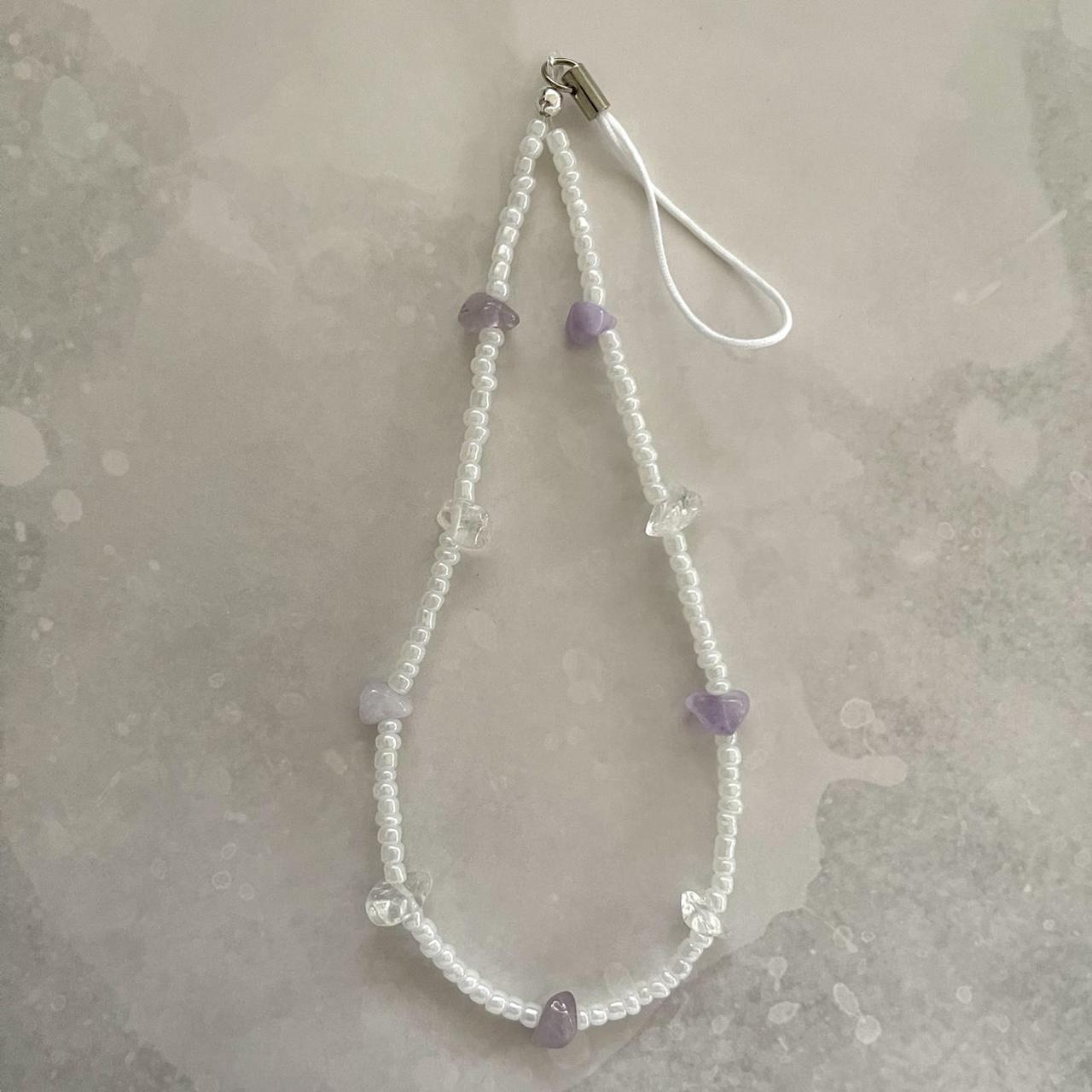 the cutest beaded phone charm with amethyst and... Depop