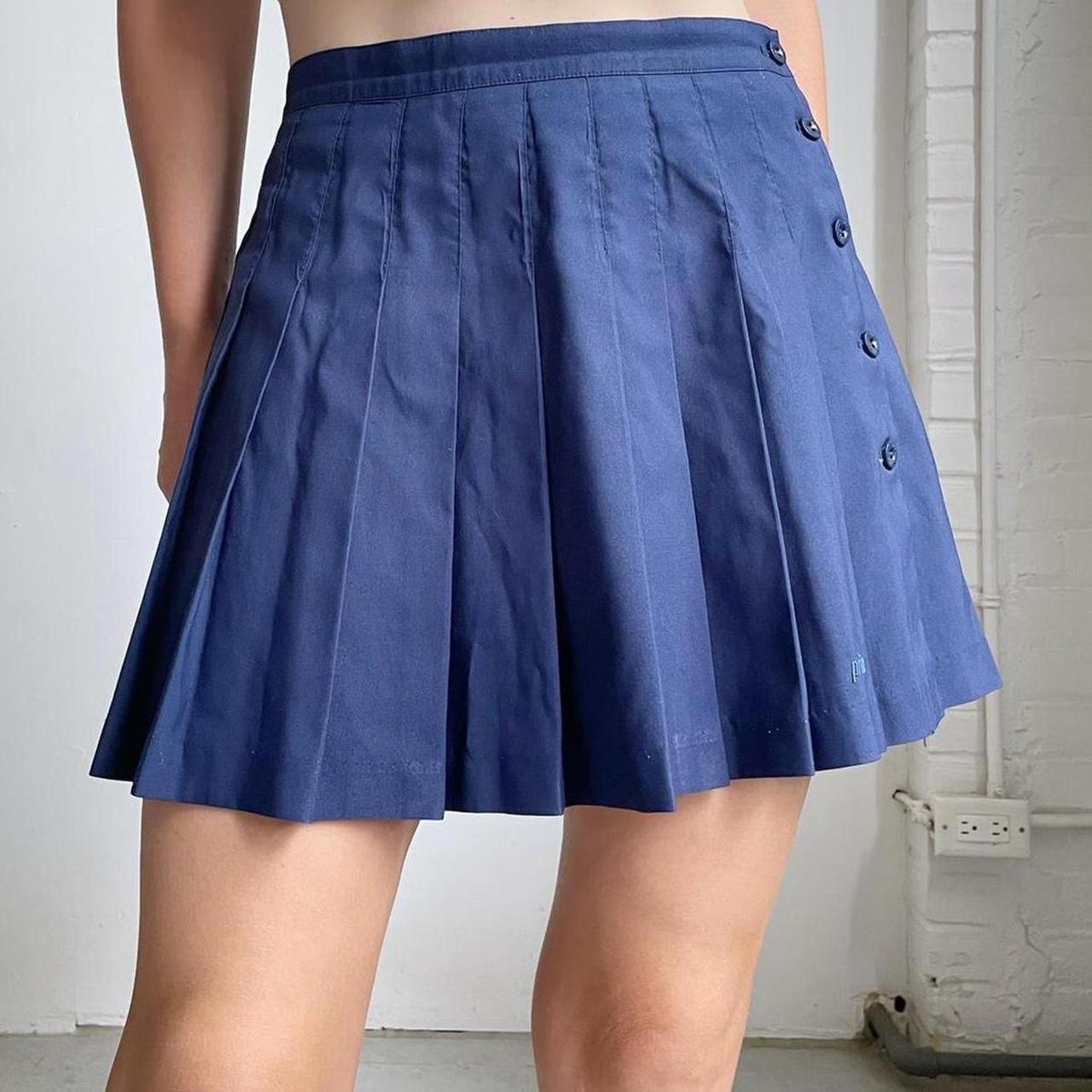 90s vintage pleated tennis skirt navy blue by... Depop