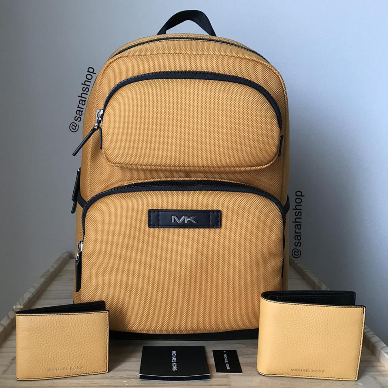 Michael Kors Cooper Utility Rucksack Flap Pocket Large Backpack Tan Yellow