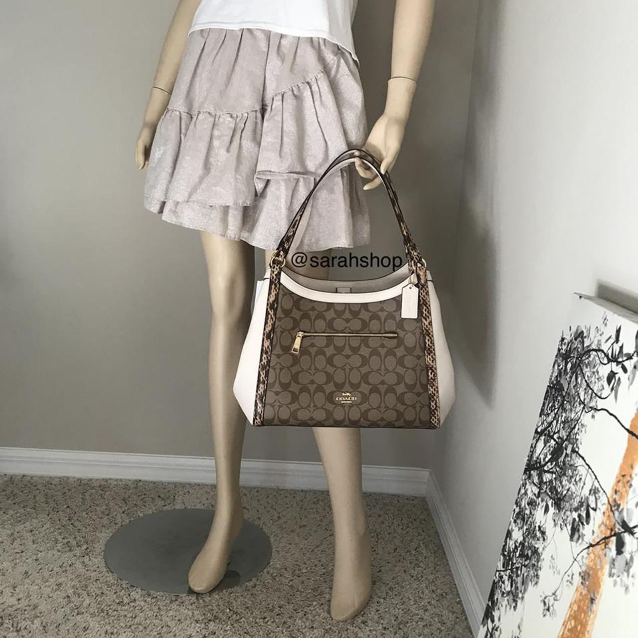 Coach White/Beige Leather and Canvas and Snake Embossed Shoulder