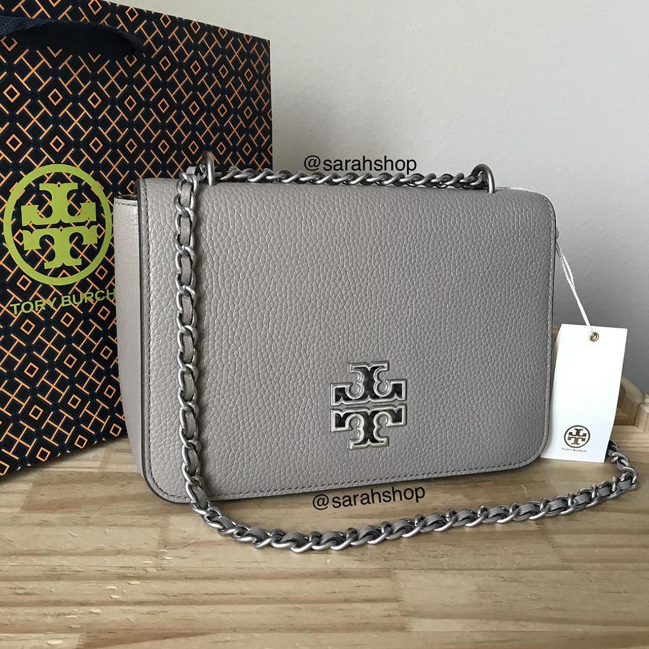 Tory Burch Britten Crossbody French Grey in Leather with Silver-tone - US