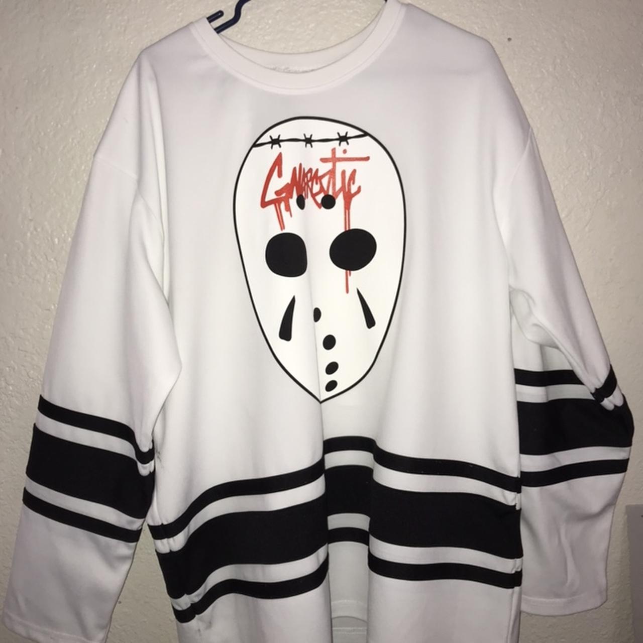 white and black Full Send Nelk Boys hockey jersey. - Depop